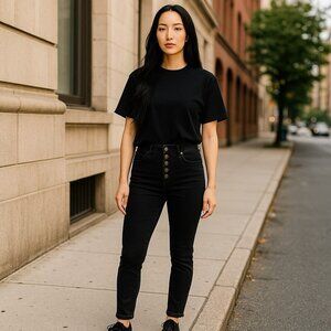 Just USA Womens Size 0 Black Stretch Button Up Front Ankle Skinny Jeans